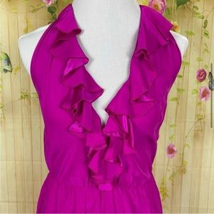 AMANDA UPRICHARD Fuschia Ruffle Silk Halter Dress Size M